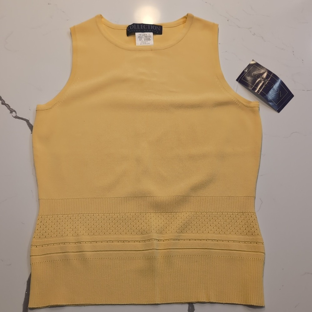 Herve Benard Collection Yellow Sleeveless Knit Top Pointelle Shell Medium NWT